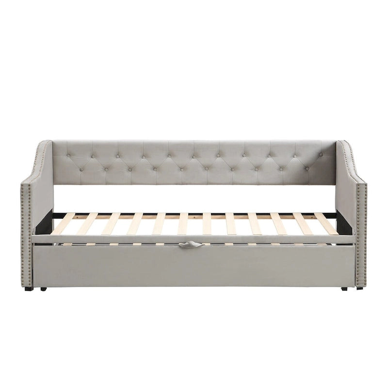 Twin Size Upholstered daybed with Pop Up Trundle, Pink