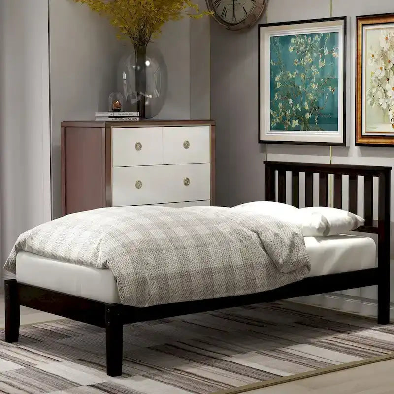 Wood Platform Bed with Headboard/ Slat