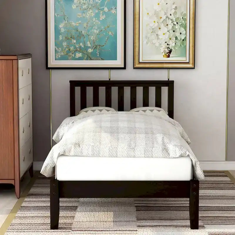 Wood Platform Bed with Headboard/ Slat