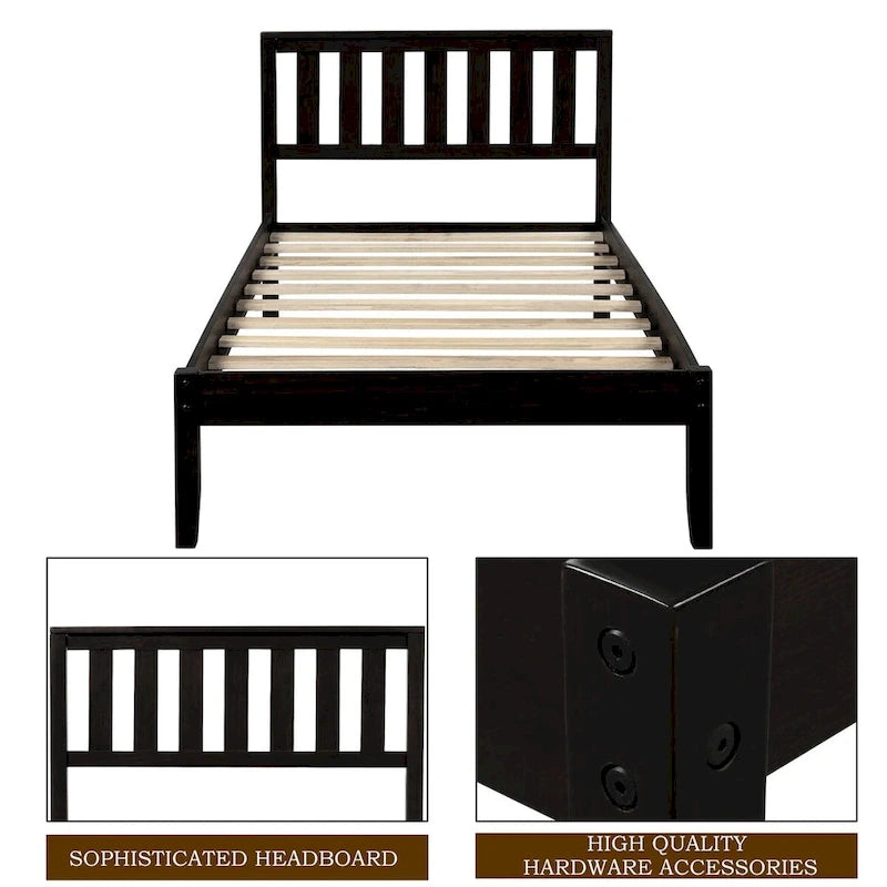 Wood Platform Bed with Headboard/ Slat