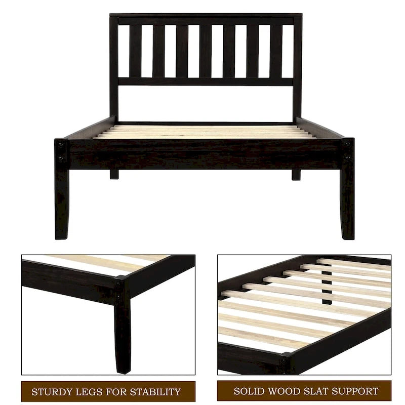 Wood Platform Bed with Headboard/ Slat