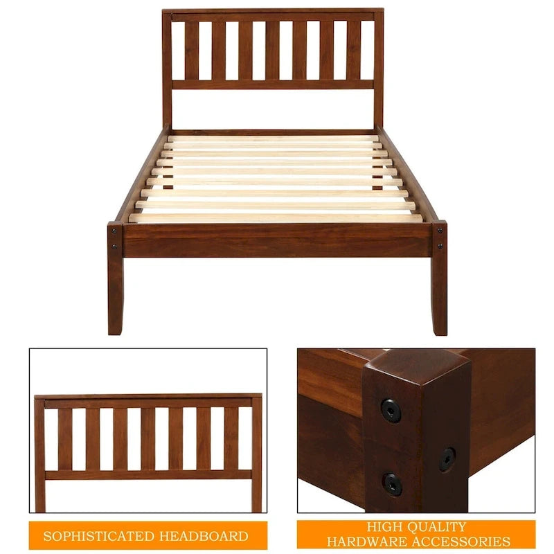 Wood Platform Bed with Headboard/ Slat