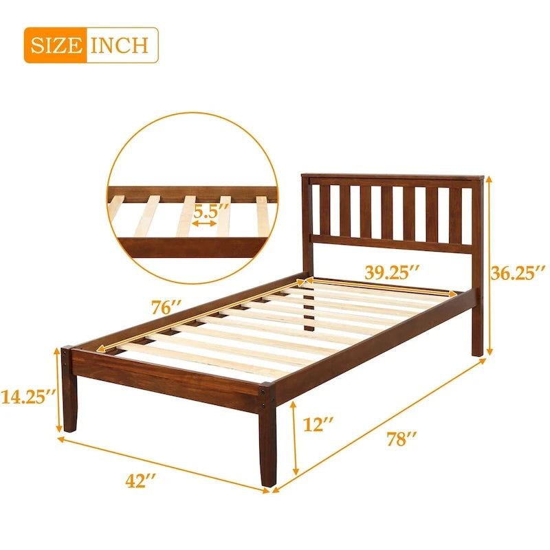 Wood Platform Bed with Headboard/ Slat