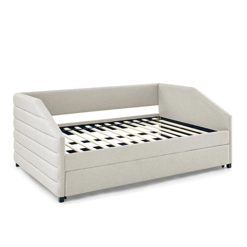 Full Size Daybed with Trundle Upholstered Tufted Sofa Bed, Linen Fabric(82.5x58x34)