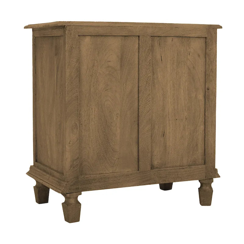 30 Inch Nightstand Table, Rattan Cabinet Doors and Drawer Fronts, Sandblasted Brown Mango Wood