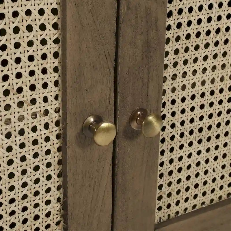 30 Inch Nightstand Table, Rattan Cabinet Doors and Drawer Fronts, Sandblasted Brown Mango Wood