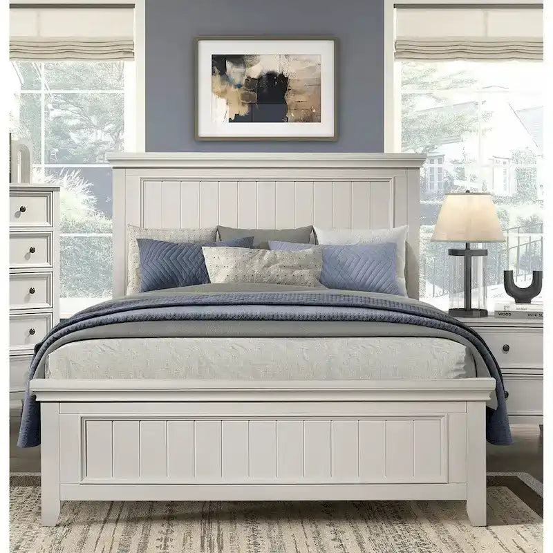 Off White Finish Wooden Panel Bed 1pc