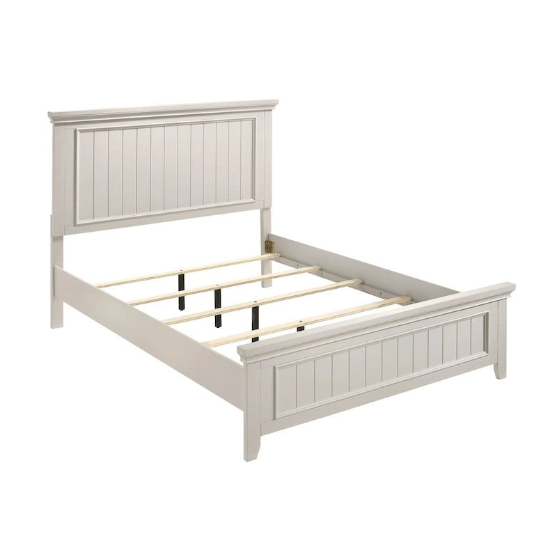 Off White Finish Wooden Panel Bed 1pc