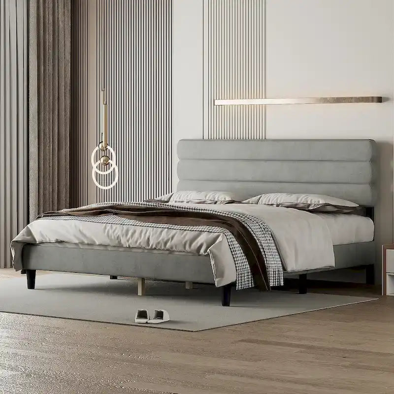 King Bed Frame with Headboard,Sturdy Platform Bed with Wooden Slats Support,No Box Spring,Mattress Foundation,Easy Assembly