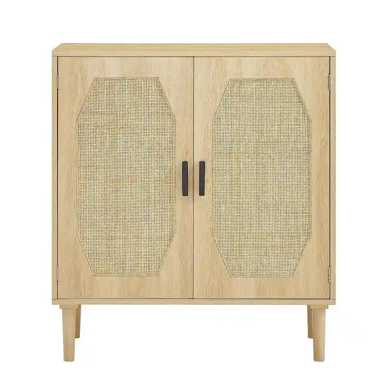 Rustic Storage Cabinet with 2 Rattan Doors