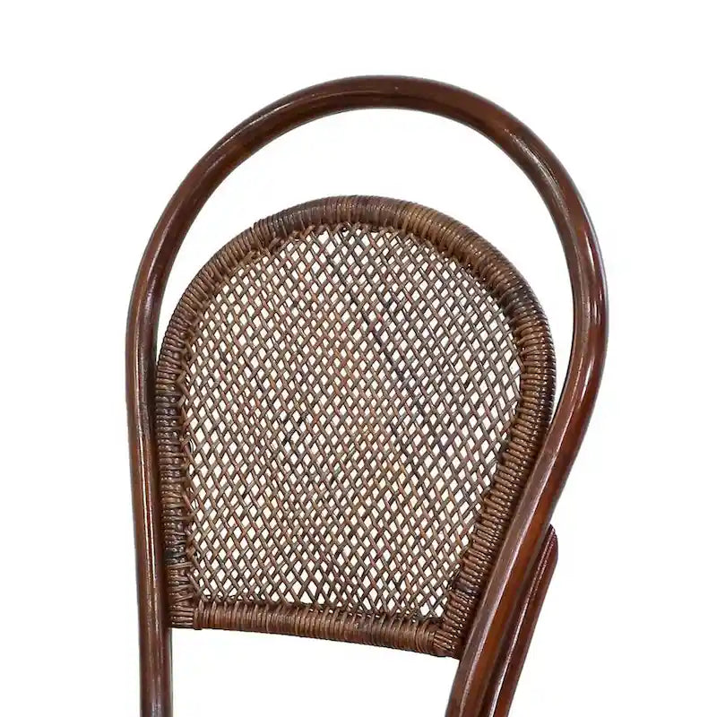 19 Inch Classic Wood Armless Chair, Rattan, Curved Back, Dual Toned, Brown