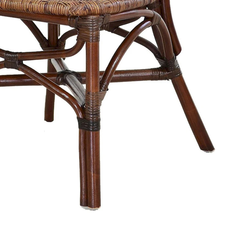 19 Inch Classic Wood Armless Chair, Rattan, Curved Back, Dual Toned, Brown
