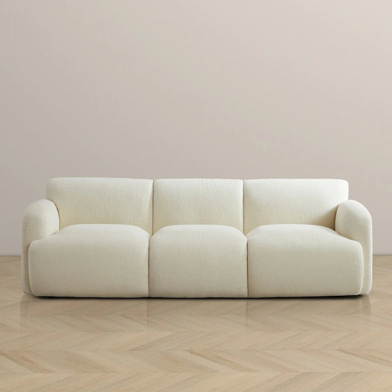 Sunny Luxury Mid Century Modern Tufted Cream Boucle Couch