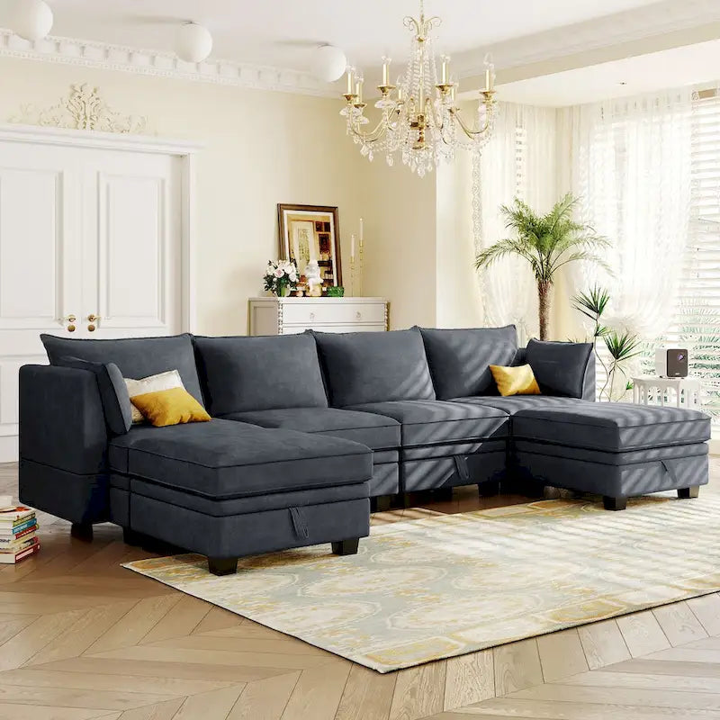 Modern U-Shape Modular Sectional Sofa, Convertible Sofa Bed with Reversible Chaise