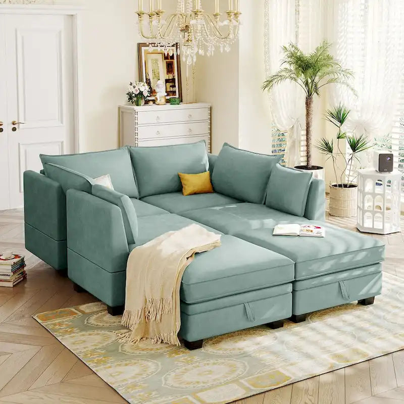 Modern U-Shape Modular Sectional Sofa, Convertible Sofa Bed with Reversible Chaise