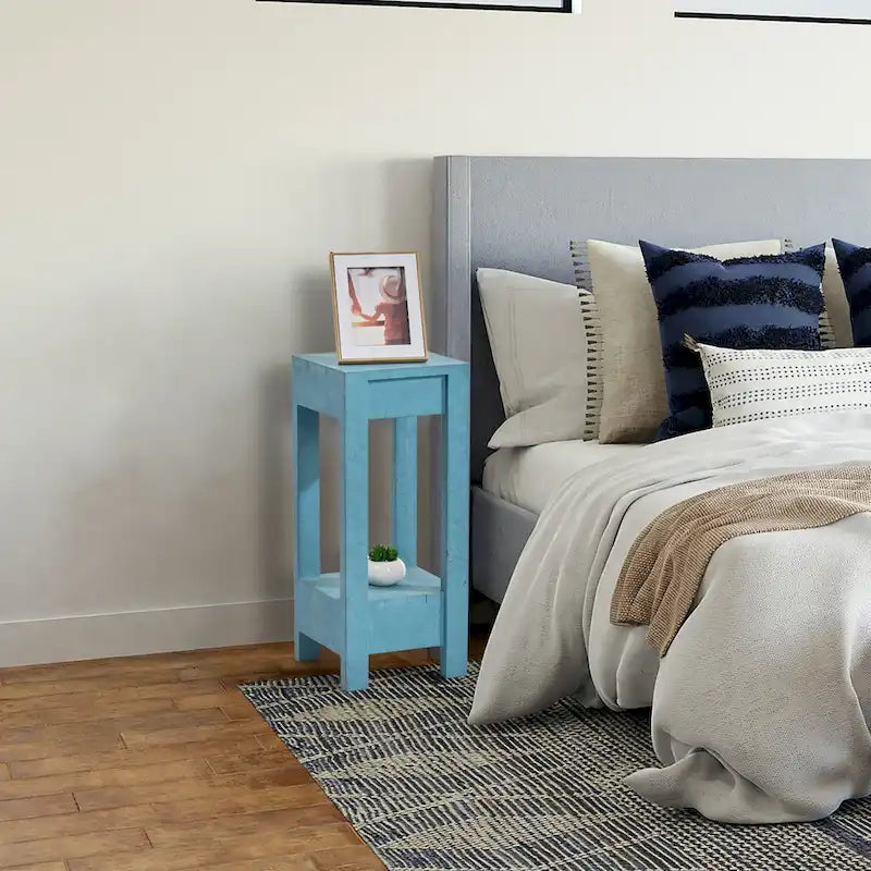 Modern Classic Blue/Grey Square Wooden Light End Table, Side Table