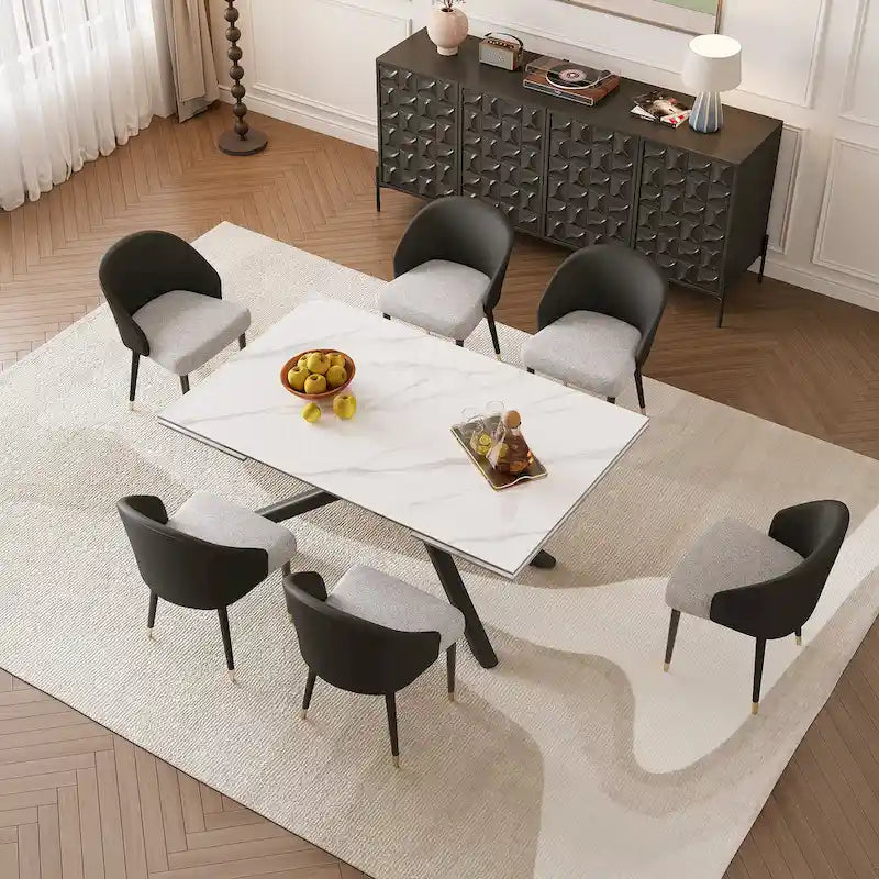 9 - Piece Extendable Rectangular Sintered Stone Cross Legs Dining Set With 8 Chairs For Home or Villa