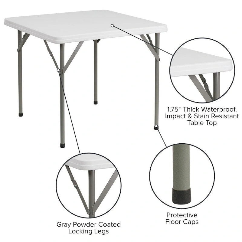 2.85-Foot Square Plastic Folding Table - Event Folding Table - 34.25D x 34.25W x 29.5H