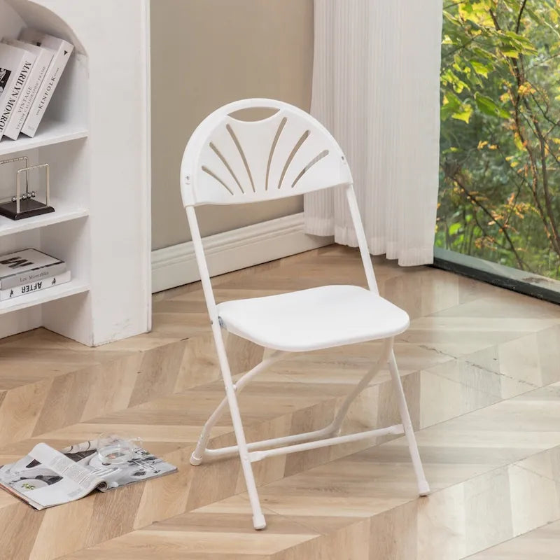 BTEXPERT White Plastic Folding Chair Steel Frame Commercial High Capacity Event Chair Lightweight Wedding Party Set of 2