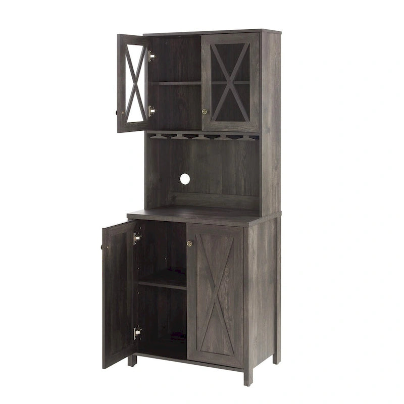 Farmhouse Bar Cabinet Dining Room Kitchen Cabinet with Wine Rack