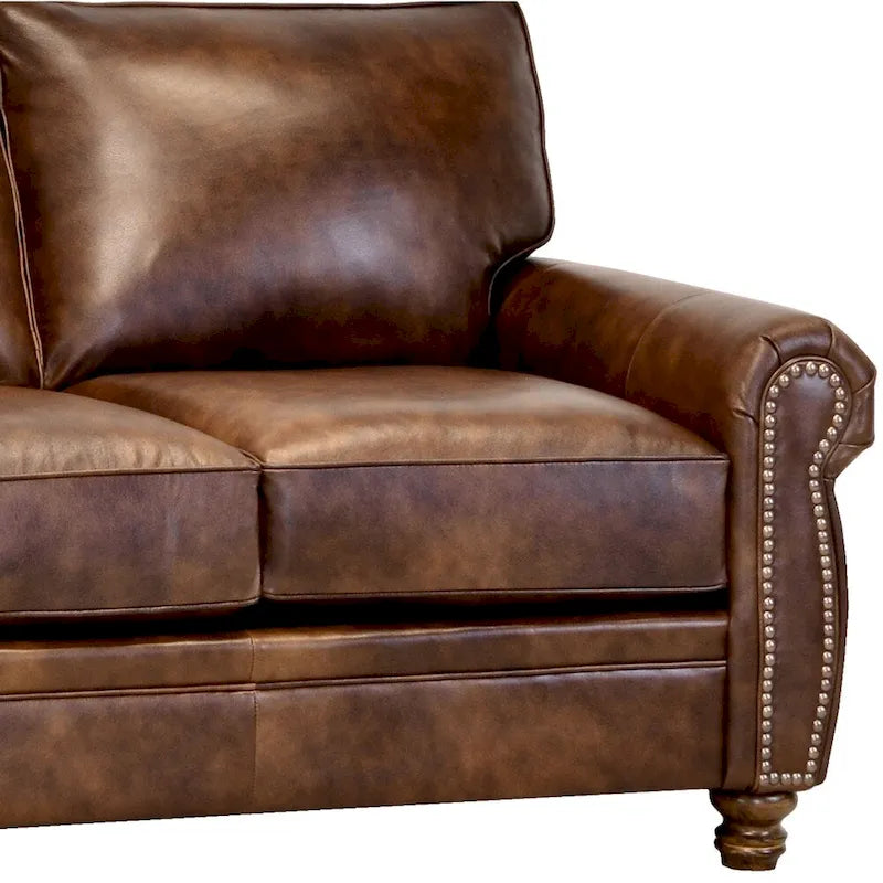Made in USA Cabot Brown Top Grain Leather Sofa and Chair Set