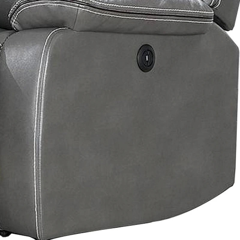 Leatherette Power Motion Sofa with Contrast Stitching, Gray