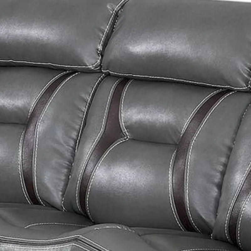 Leatherette Power Motion Sofa with Contrast Stitching, Gray