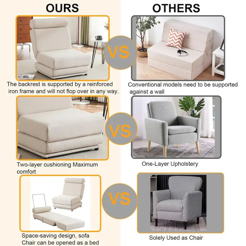 Single Sofa Chair Foldable Single Sofa Bed with Pillow