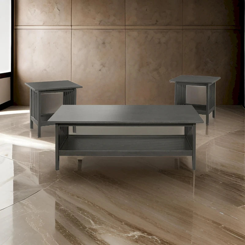Wiston 3 Piece Table Set, 1 Coffee Table, 2 End Tables, Antique Gray Wood