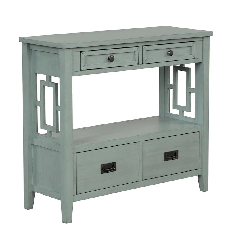 Wood Console Table Entry Sofa Table with 4 Drawers & 1 Storage Shelf for Entryway Living Room Bedroom