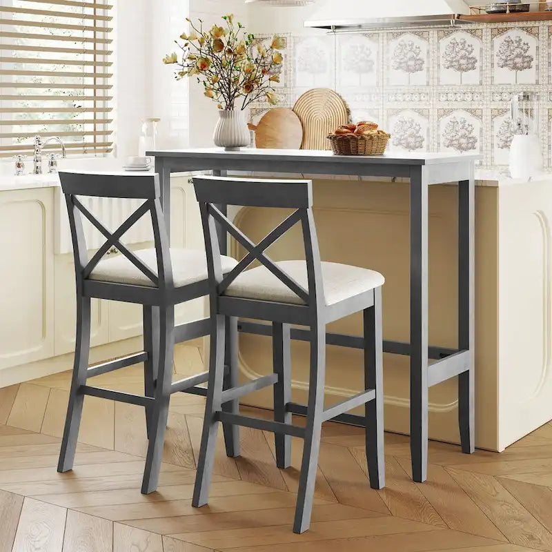3PCS Rectangular Wood Bar Dining Set