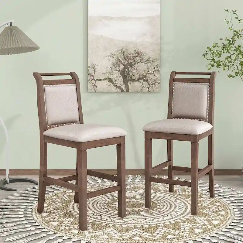 3-Piece Wood Counter Height Drop Leaf Dining Table Set with 2 Upholstered Dining Chairs