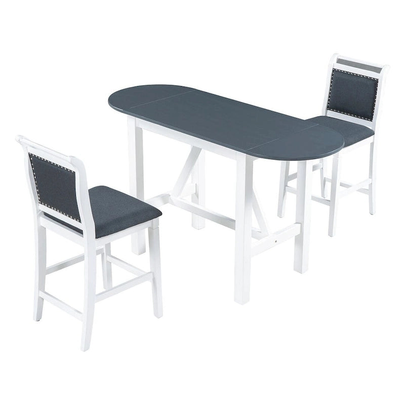 3-Piece Wood Counter Height Drop Leaf Dining Table Set with 2 Upholstered Dining Chairs