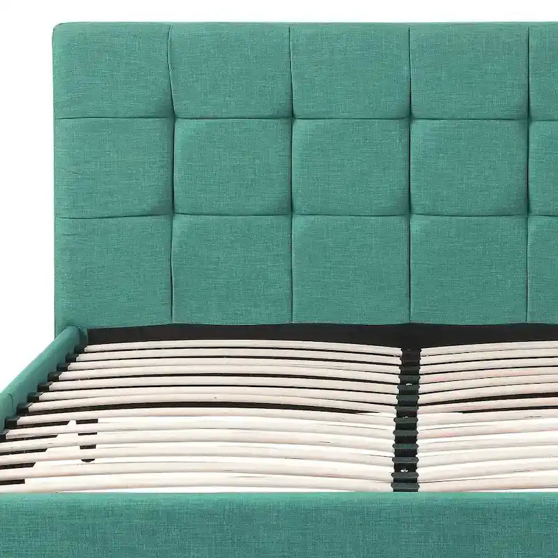 Modern Upholstered Square Stitched Platform Bed with Wooden Slats