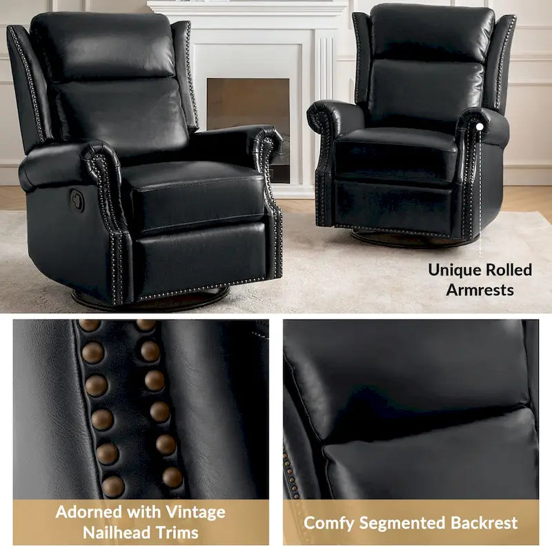 Viviana Traditional Genuine Leather Manual Swivel Glider Recliner by HULALA HOME