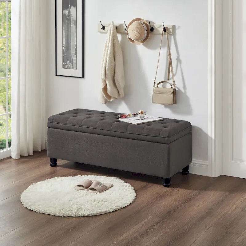 Upholstered tufted button storage bench