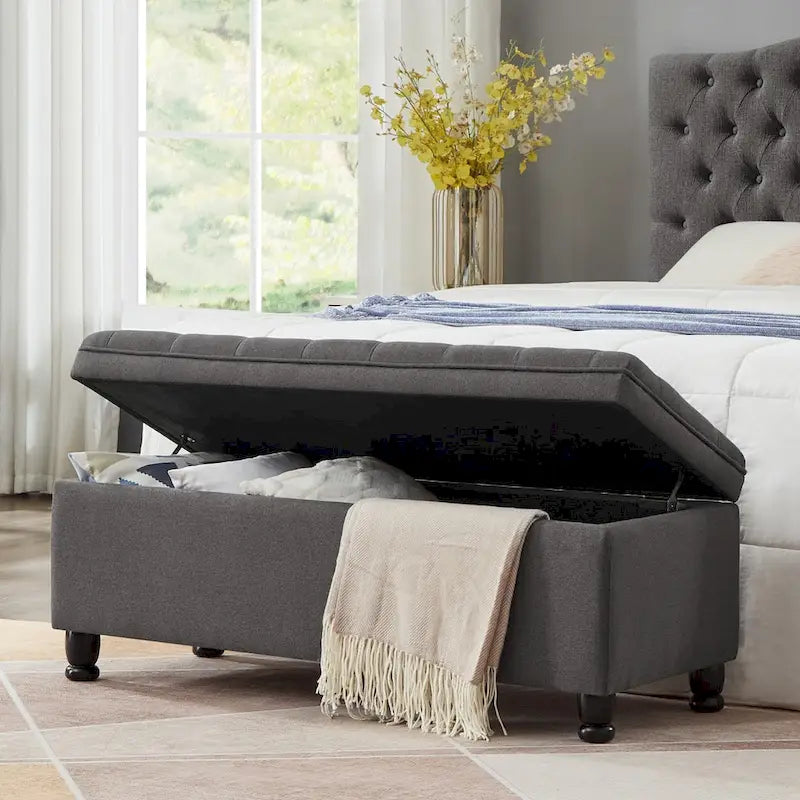 Upholstered tufted button storage bench