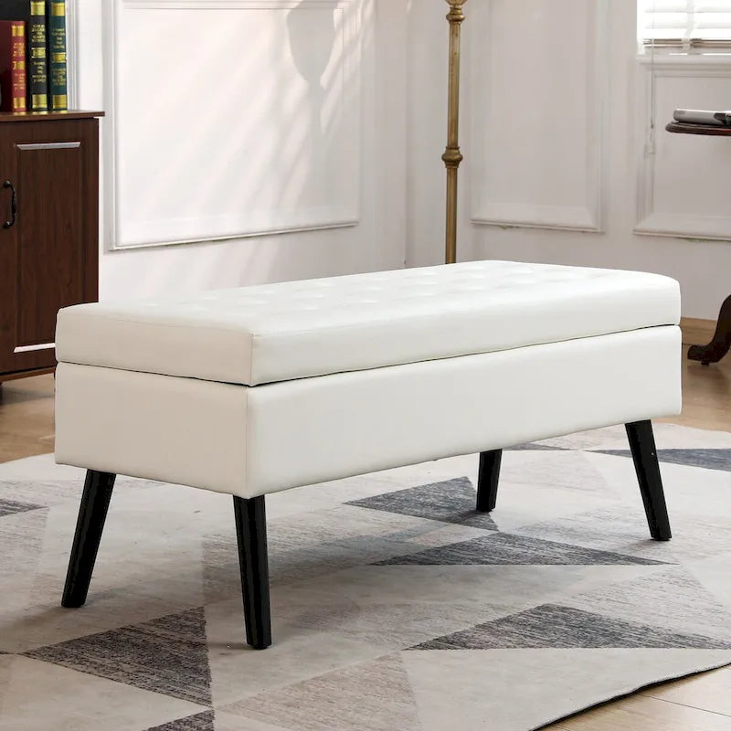 Storage Bench with Storage,End of Bed Bench,Entryway Bench,Storage Ottoman Bench 43.3 W x 17.7 White PU Leather Bench