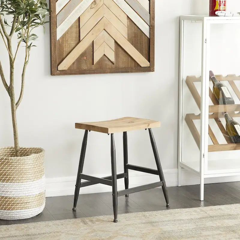 Metal Counter Stool with Brown Wood Top - Black - Roche River Decor