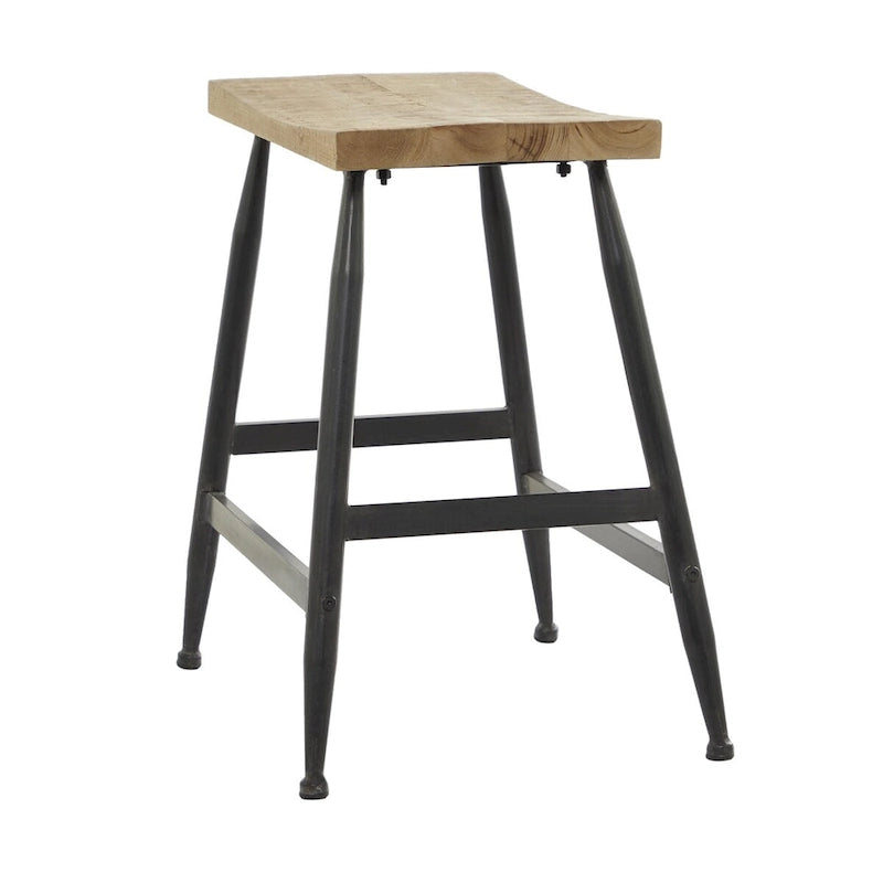 Metal Counter Stool with Brown Wood Top - Black - Roche River Decor