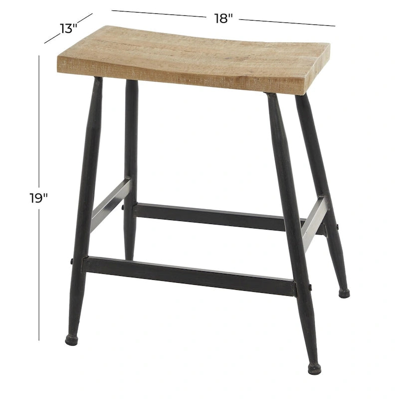 Metal Counter Stool with Brown Wood Top - Black - Roche River Decor