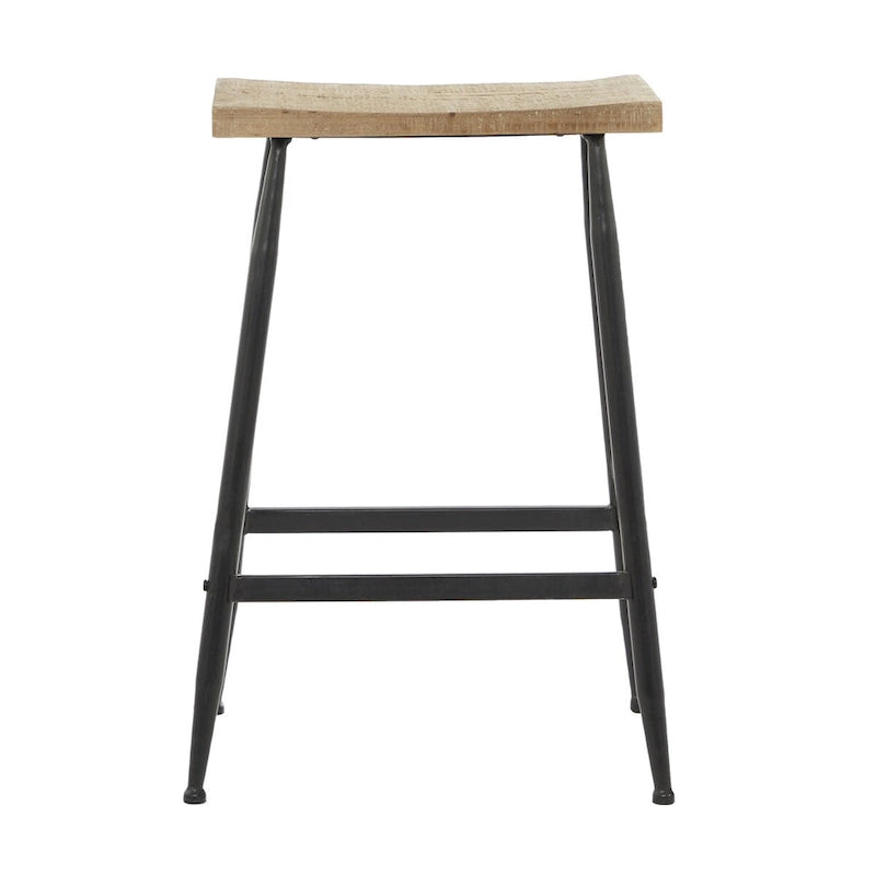 Metal Counter Stool with Brown Wood Top - Black - Roche River Decor